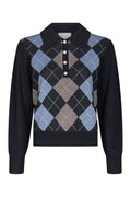 Julina Check Knit Blouse - Navy