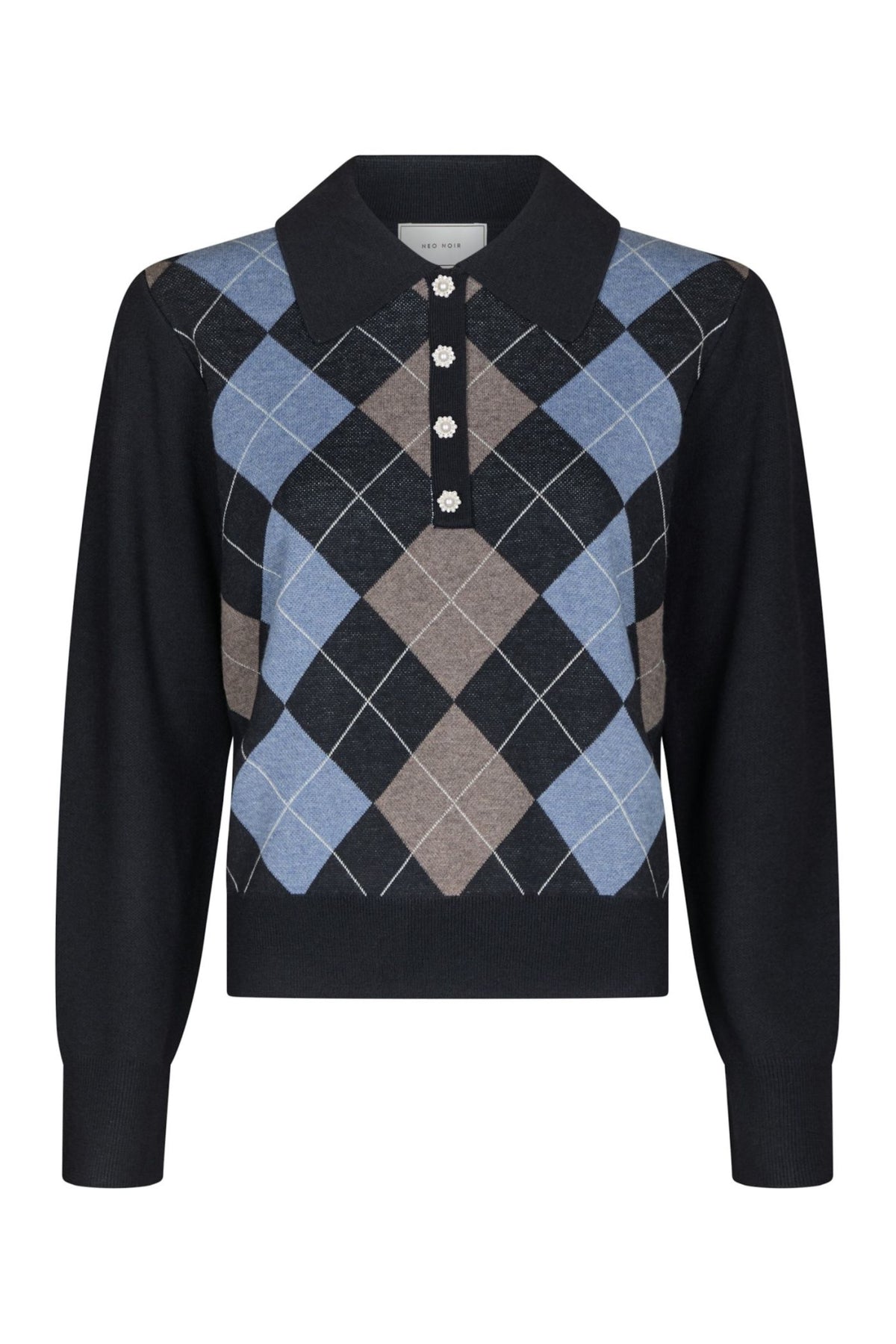 Julina Check Knit Blouse - Navy
