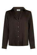 Hazelle Drapy Satin Shirt - Dark Brown