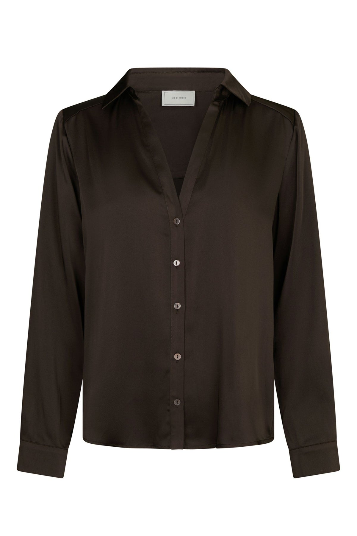 Hazelle Drapy Satin Shirt - Dark Brown