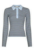 Fannya Ls Striped Knit Polo - Light Blue Stripe
