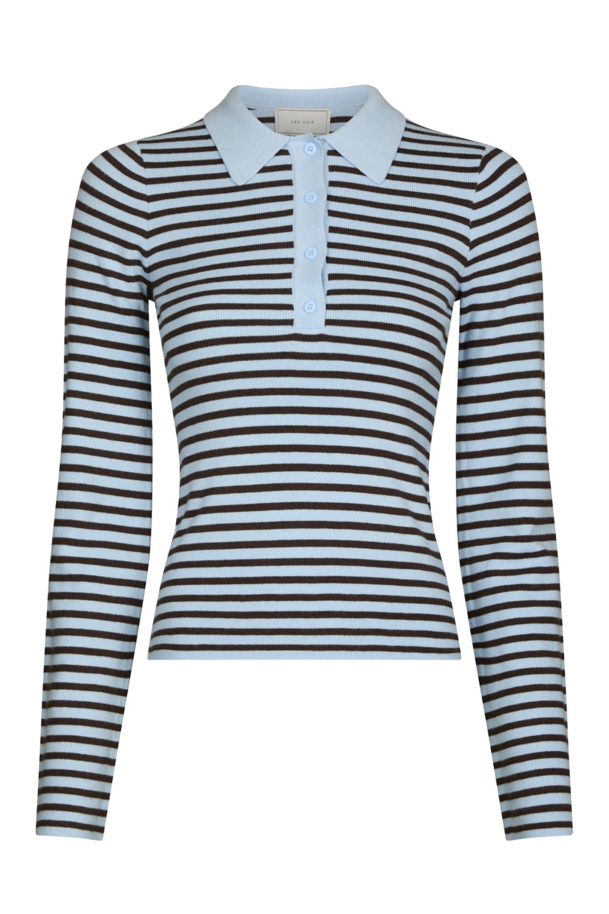 Fannya Ls Striped Knit Polo - Light Blue Stripe