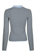 Fannya Ls Striped Knit Polo - Light Blue Stripe