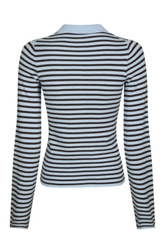 Fannya Ls Striped Knit Polo - Light Blue Stripe