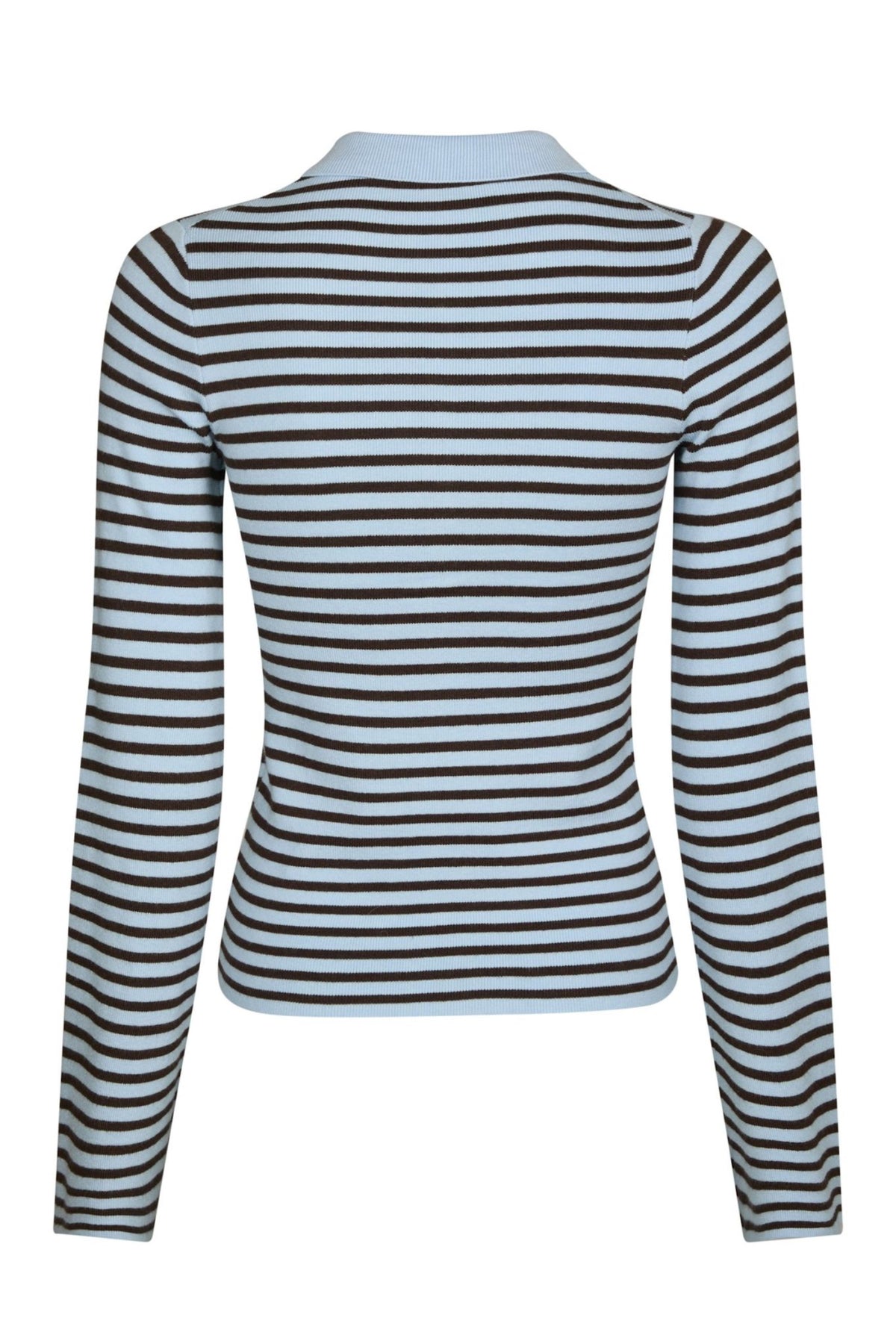 Fannya Ls Striped Knit Polo - Light Blue Stripe