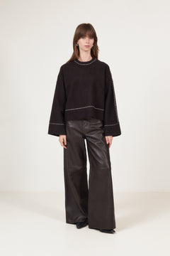 Roeme Knit Stitch Blouse - Dark Brown
