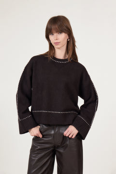 Roeme Knit Stitch Blouse - Dark Brown