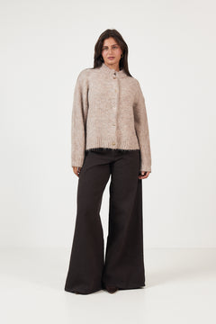 Taura Fluffy Knit Cardigan - Beige Melange