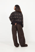 Kick Check Knit Blouse - Dark Brown
