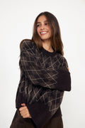 Kick Check Knit Blouse - Dark Brown