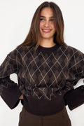 Kick Check Knit Blouse - Dark Brown