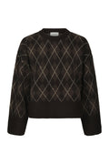 Kick Check Knit Blouse - Dark Brown