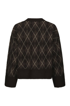 Kick Check Knit Blouse - Dark Brown