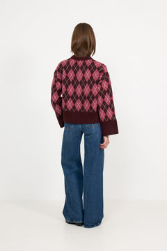 Kick Check Knit Blouse - Wine