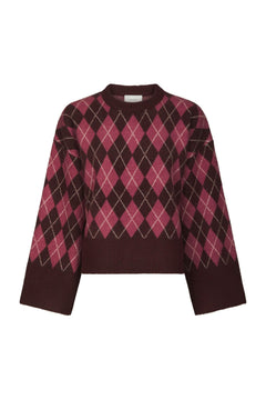 Kick Check Knit Blouse - Wine