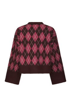 Kick Check Knit Blouse - Wine