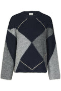 Inga Check Fluff Knit Blouse - Navy