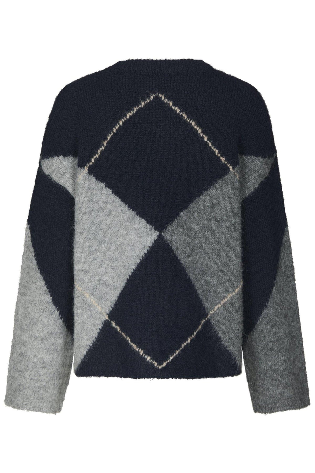Inga Check Fluff Knit Blouse - Navy