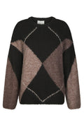 Inga Check Fluff Knit Blouse - Dark Brown