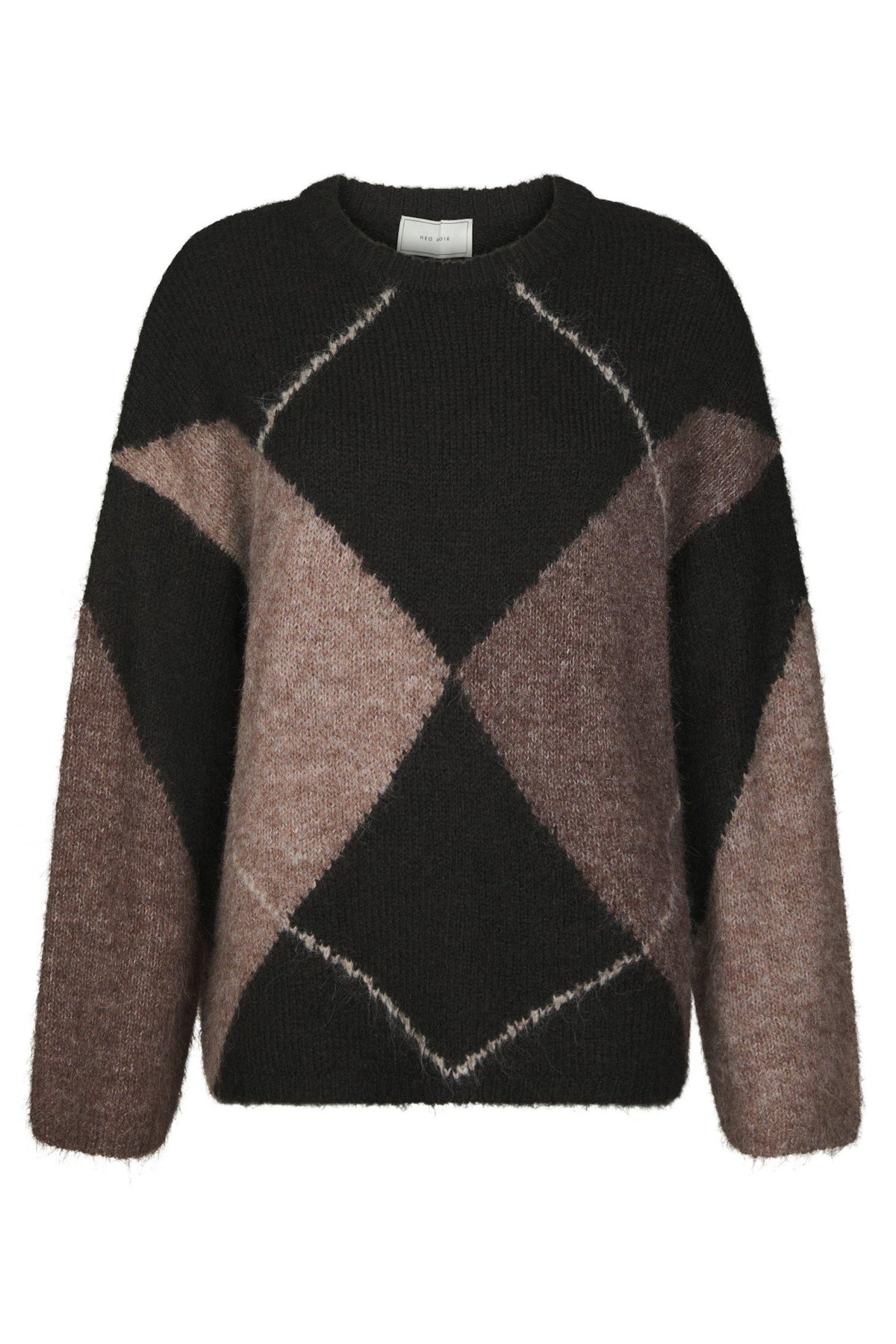 Inga Check Fluff Knit Blouse - Dark Brown