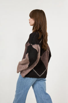 Inga Check Fluff Knit Blouse - Dark Brown