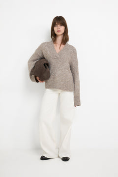Melli Fluffy Knit Blouse - Beige Melange