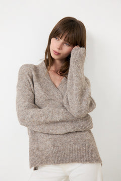 Melli Fluffy Knit Blouse - Beige Melange