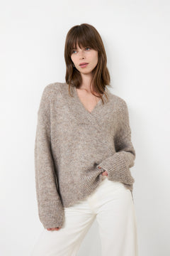 Melli Fluffy Knit Blouse - Beige Melange
