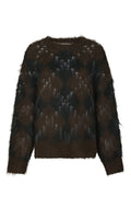 Roeme Check Fluffy Knit Blouse - Dark Brown