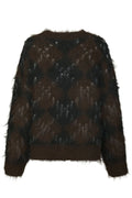 Roeme Check Fluffy Knit Blouse - Dark Brown