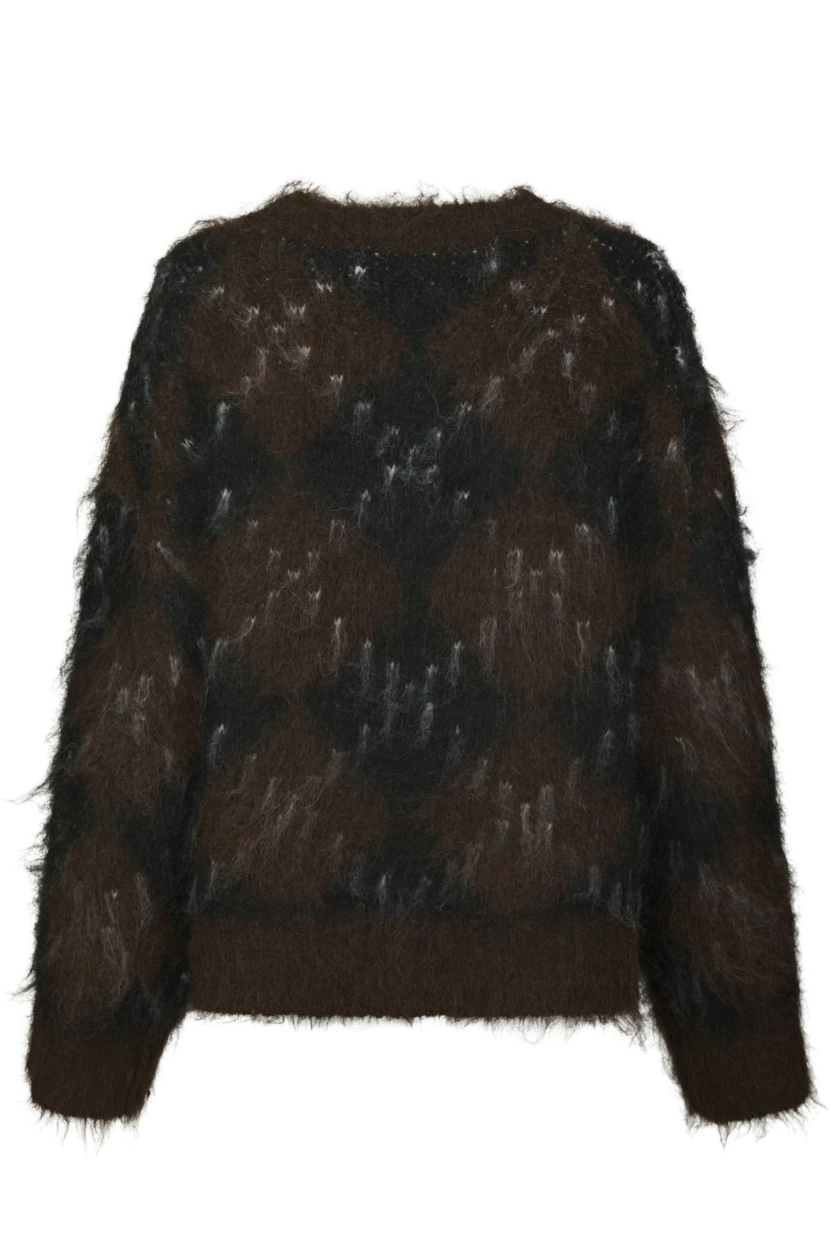 Roeme Check Fluffy Knit Blouse - Dark Brown