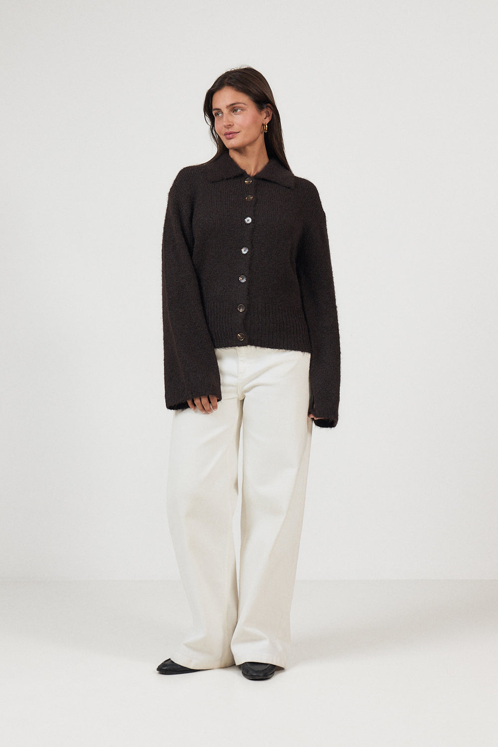 Ramera Fluffy Knit Cardigan - Dark Brown