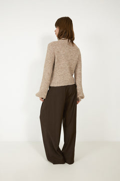 Gio Fluffy Knit Cardigan - Beige Melange