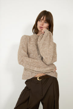 Gio Fluffy Knit Cardigan - Beige Melange