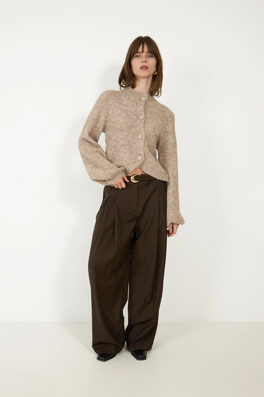 Gio Fluffy Knit Cardigan - Beige Melange