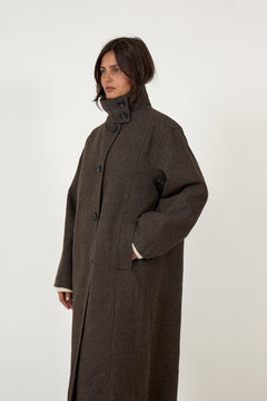 Marcel Mini Check Coat - Brown