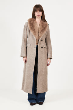 Corina Herringbone Twill Coat - Beige Melange