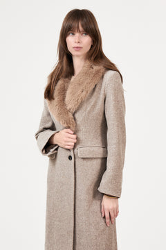 Corina Herringbone Twill Coat - Beige Melange