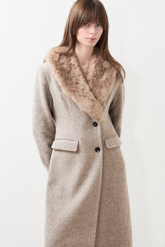 Corina Herringbone Twill Coat - Beige Melange