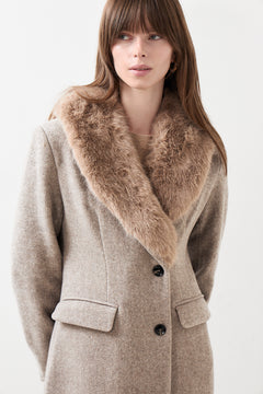 Corina Herringbone Twill Coat - Beige Melange