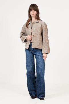 Hamra Herringbone Twill Jacket - Beige Melange