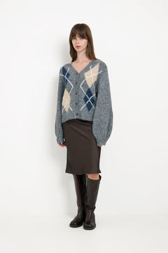 Beleney Small Check Fluff Cardigan - Dark Grey