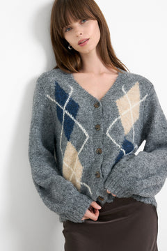 Beleney Small Check Fluff Cardigan - Dark Grey