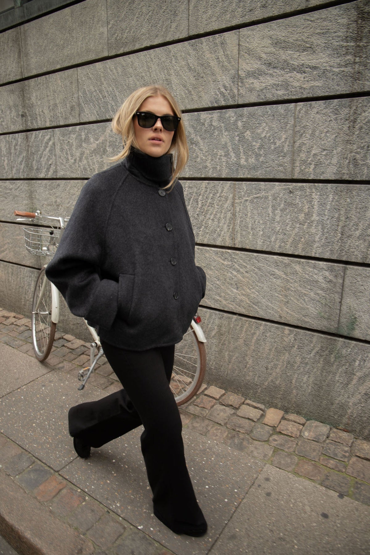 Fiona Short Wool Coat - Dark Grey Melange