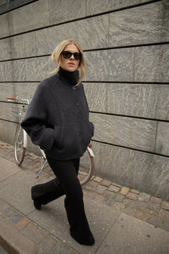 Fiona Short Wool Coat - Dark Grey Melange