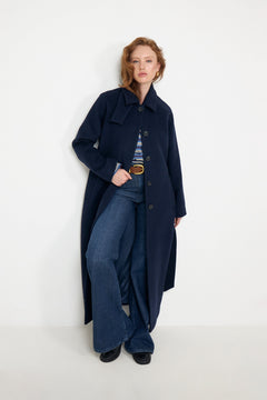 Augusta Maxi Wool Coat - Navy