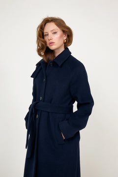 Augusta Maxi Wool Coat - Navy