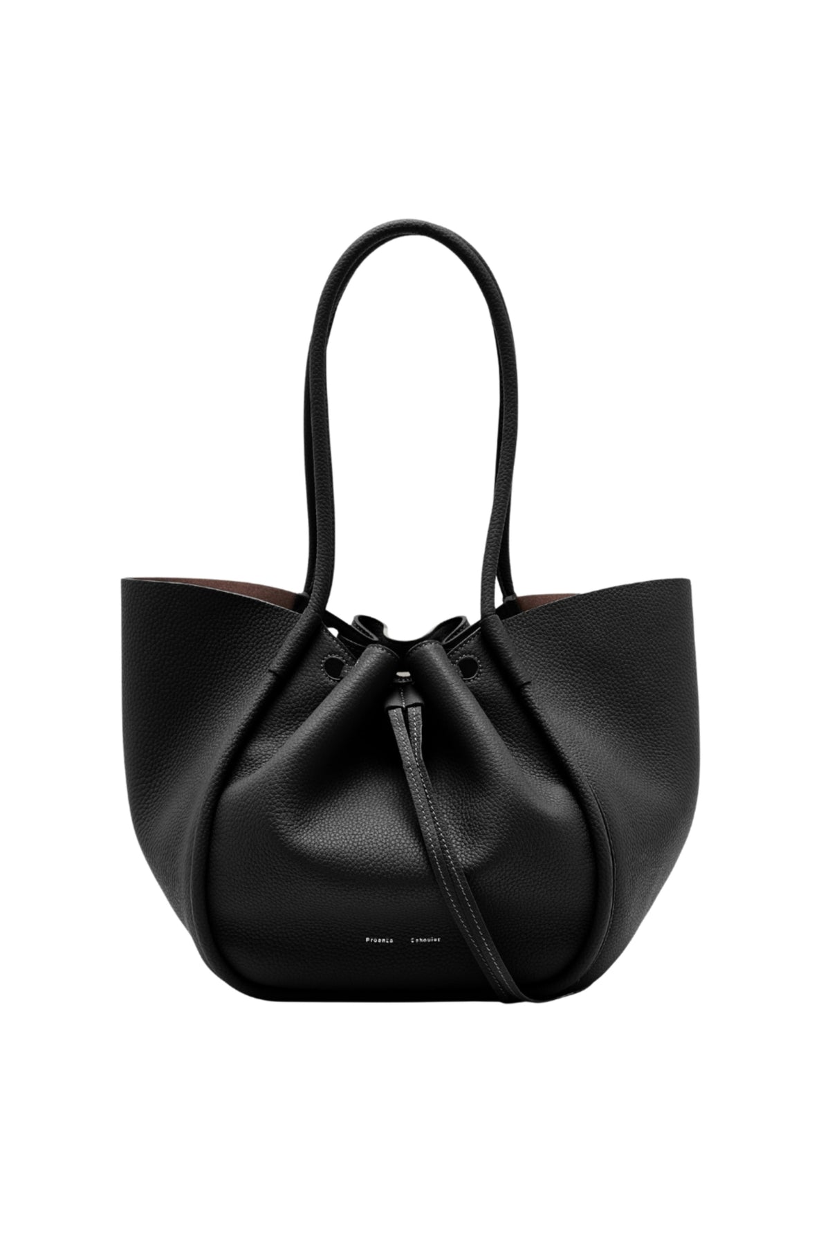 Large Ruched Tote In Soft Pebbled Calf - Black