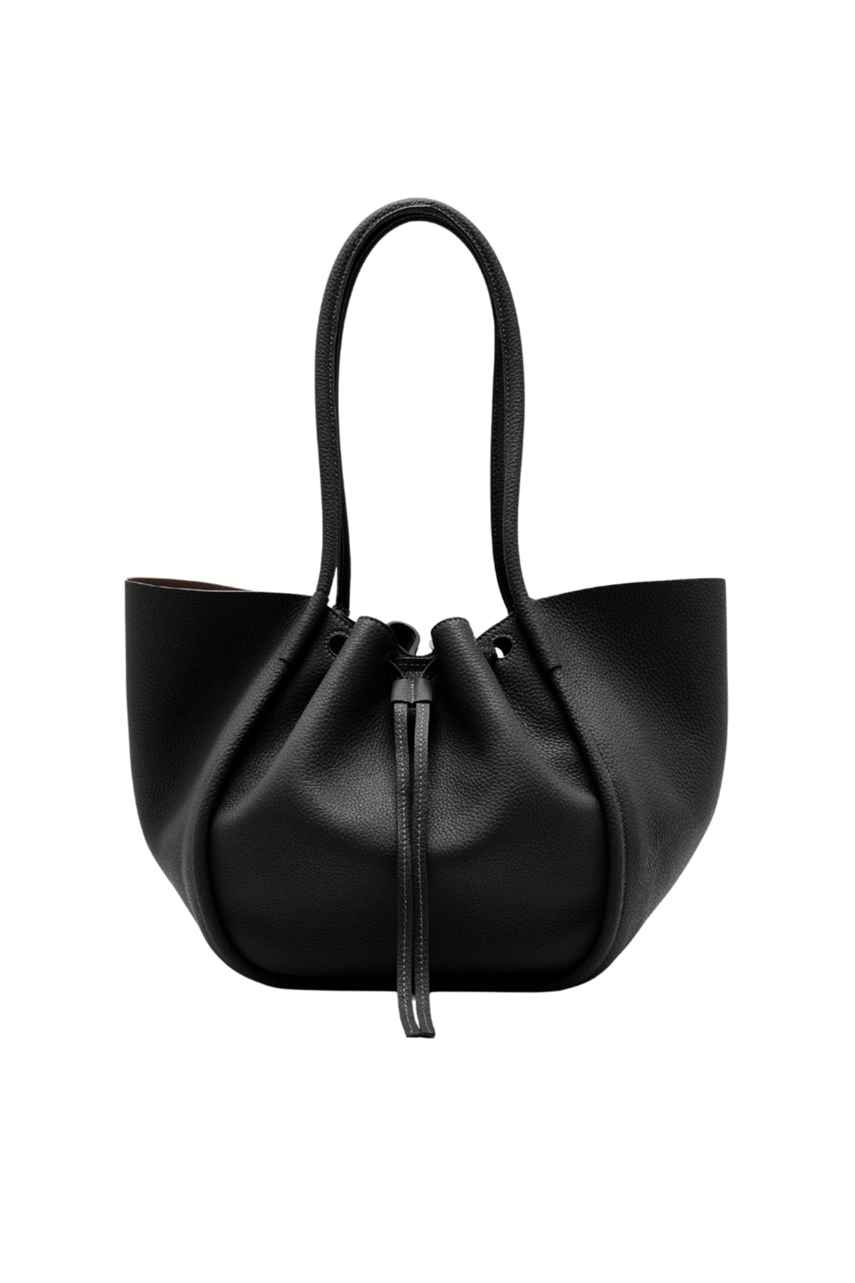 Large Ruched Tote In Soft Pebbled Calf - Black