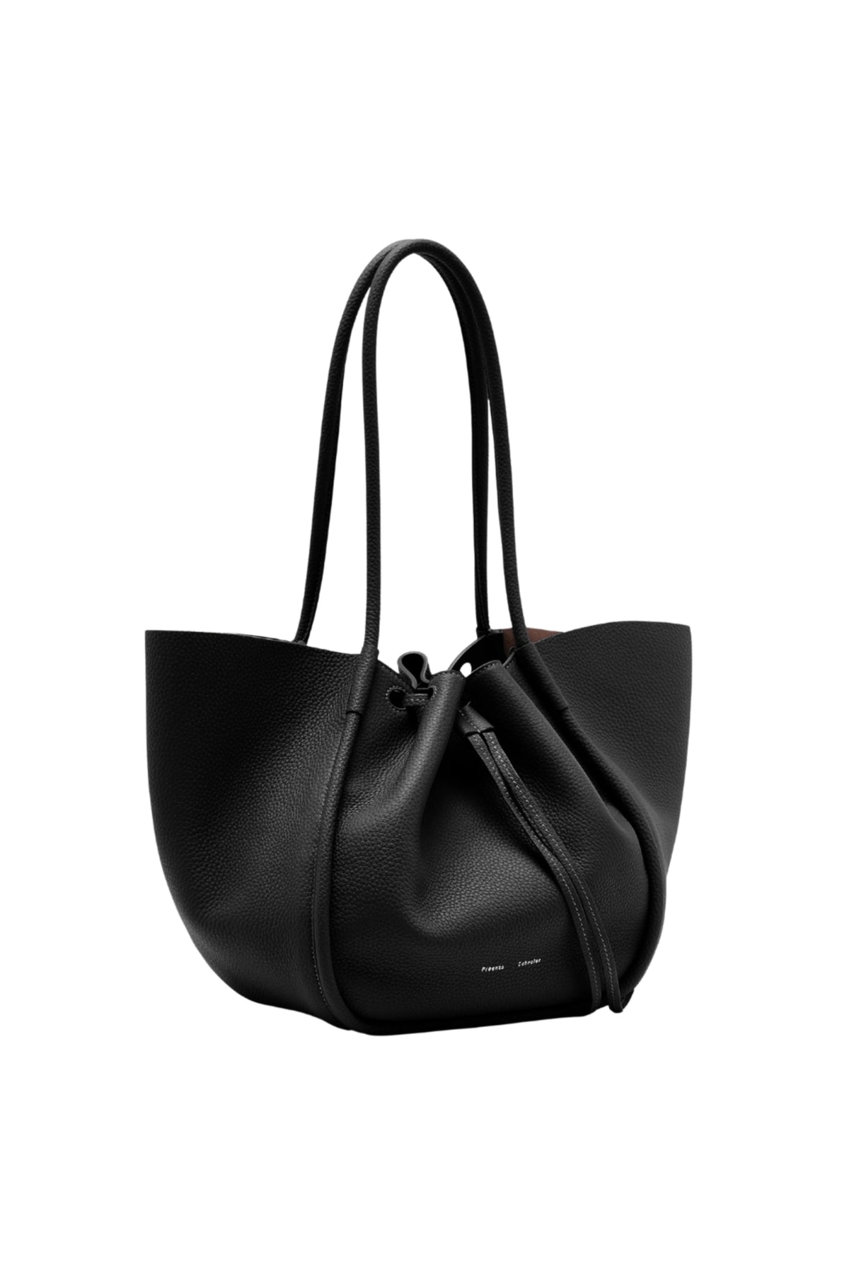 Large Ruched Tote In Soft Pebbled Calf - Black